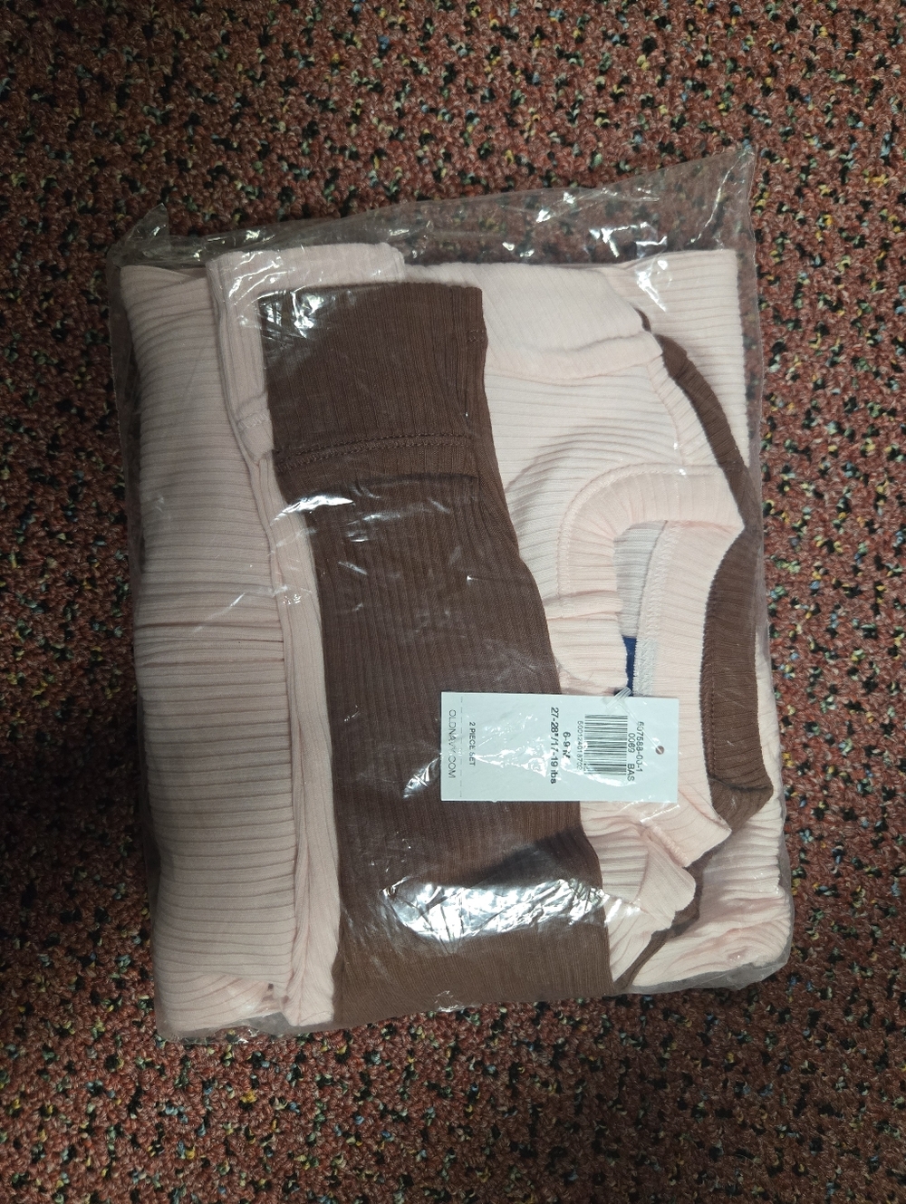 Kids Ribbed Long Sleeved Pj Set - Pink & Brown